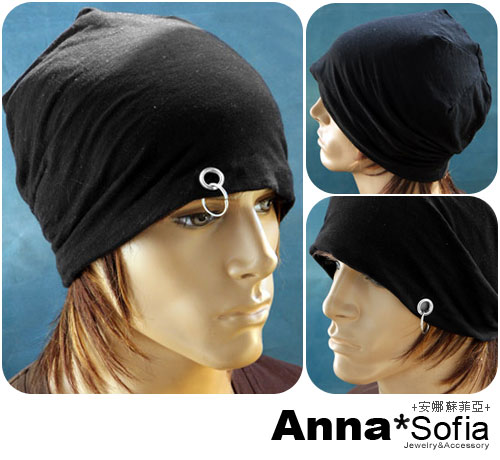 【滿額再75折】AnnaSofia 垂墬空環 棉質薄款帽(搖滾黑)