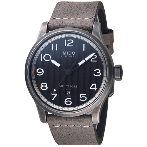 MIDO 美度錶 Multifort先鋒系列波紋復刻機械腕錶-黑x灰/44mm