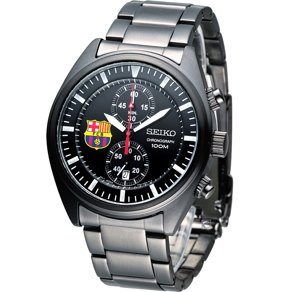 SEIKO FCB 巴塞隆納限定款 計時腕錶(SNN267P1)-IP黑/42mm