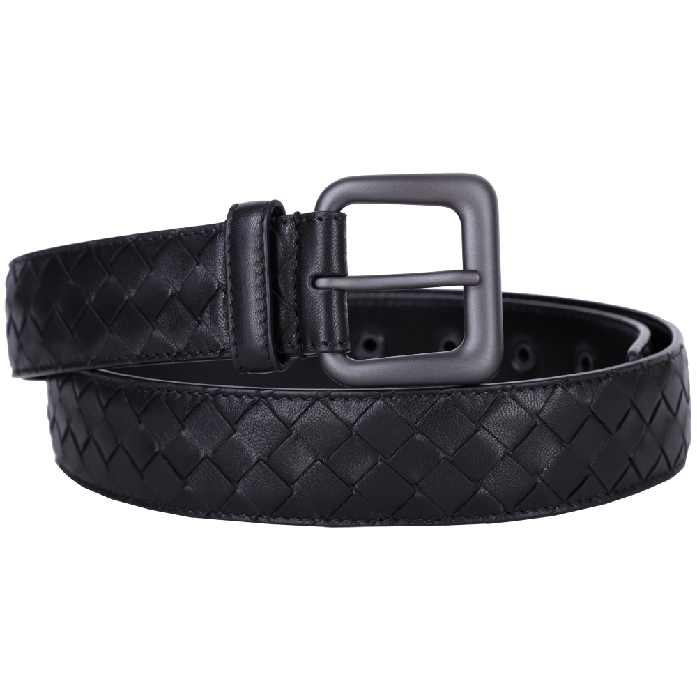 BOTTEGA VENETA INTRECCIATO 經典小羊皮編織皮帶(黑色)