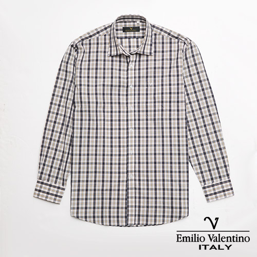 Emilio Valentino 范倫提諾純棉格紋襯衫-黃