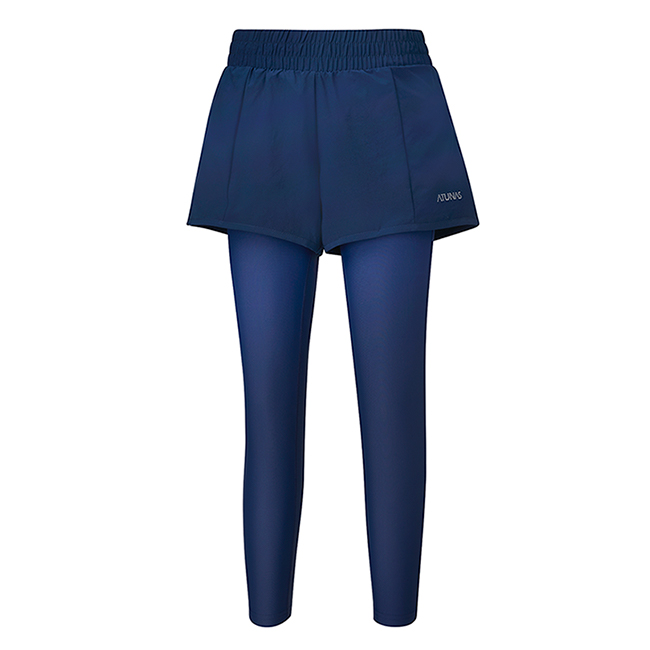 【ATUNAS 歐都納】女款運動假兩件彈性長跑褲A1-PA1815W深藍/慢跑韻律瑜珈