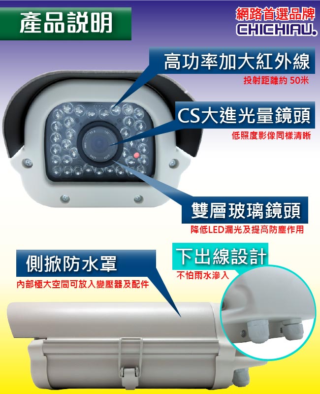 【CHICHIAU】SONY CCD 600條長距離高解析CS側掀型OSD攝影機