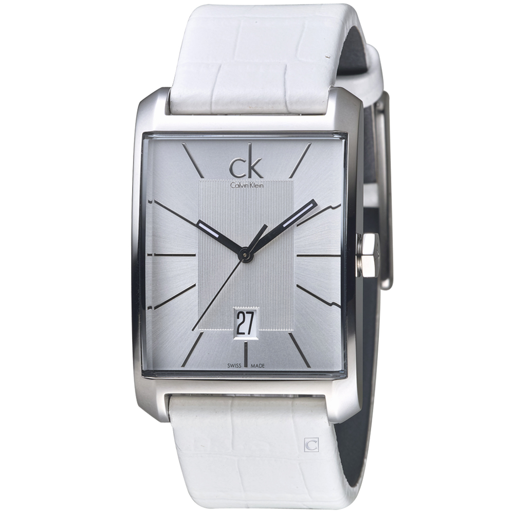 Calvin Klein Window 系列經典設計腕錶-白/31x46mm