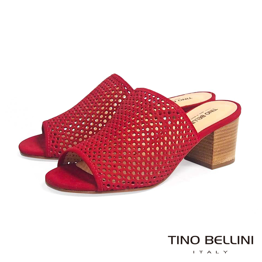 Tino Bellini 巴西進口摩登時髦沖孔中跟穆勒鞋 _紅