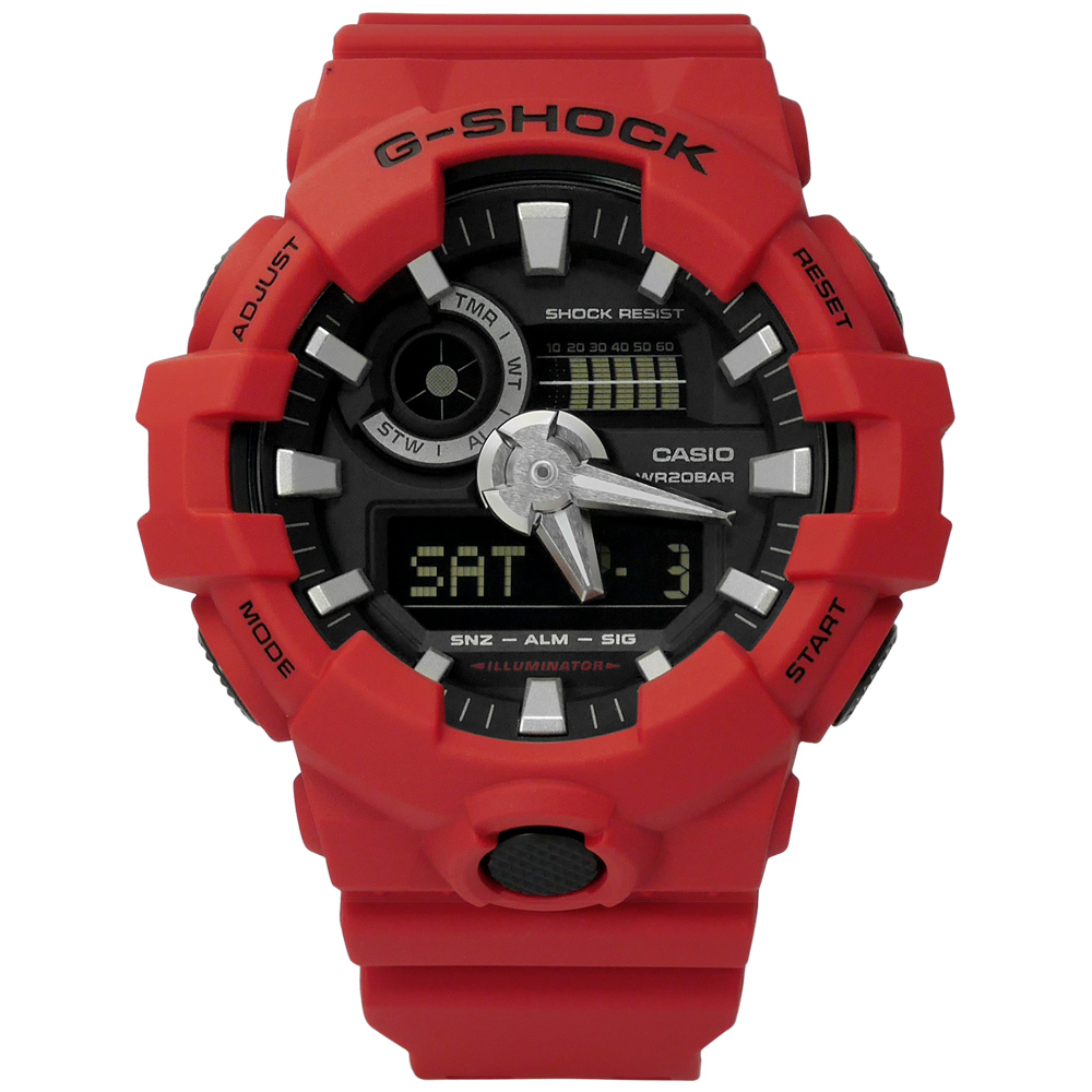 G-SHOCK 絕對強悍率性粗曠雙顯橡膠手錶(GA-700-4A)-紅色/52mm