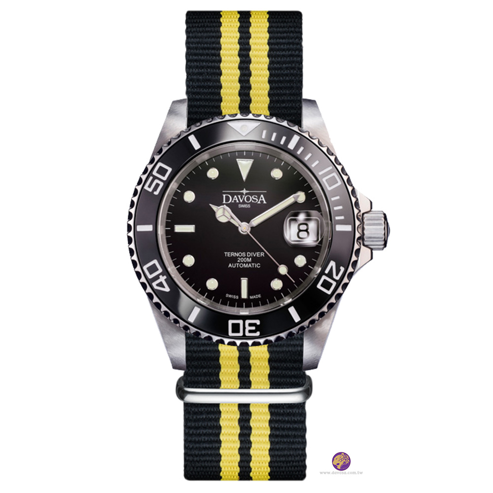 DAVOSA Black Ternos DLC金剛石黑碳陶瓷200米潛水彩色帆布-40mm