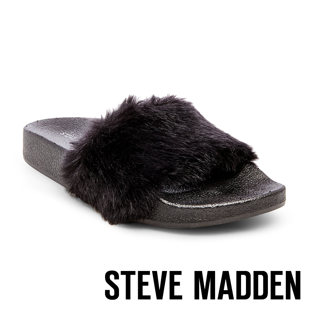 STEVE MADDEN-SOFTEY-BLACK 毛絨一字拖-黑色