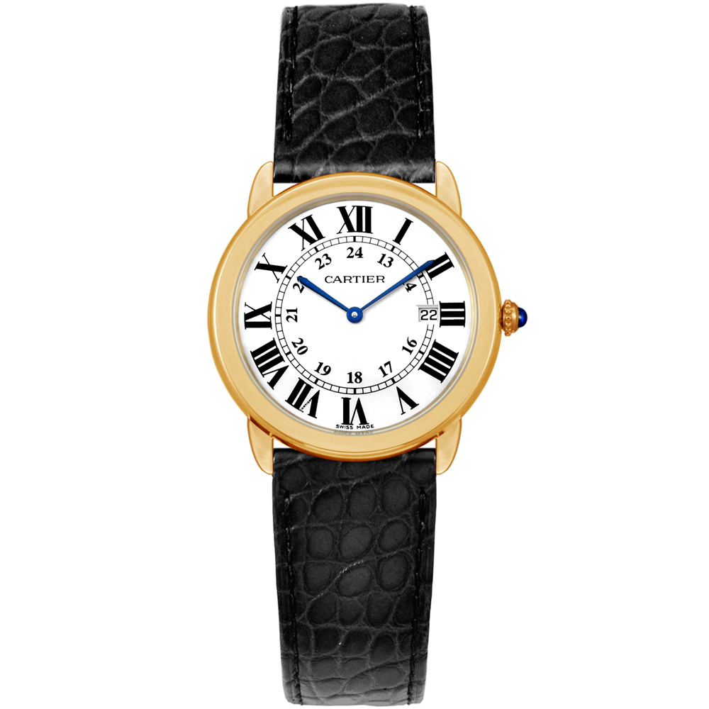 CARTIER RONDE SOLO 經典中型黃K皮帶腕錶 / 36mm