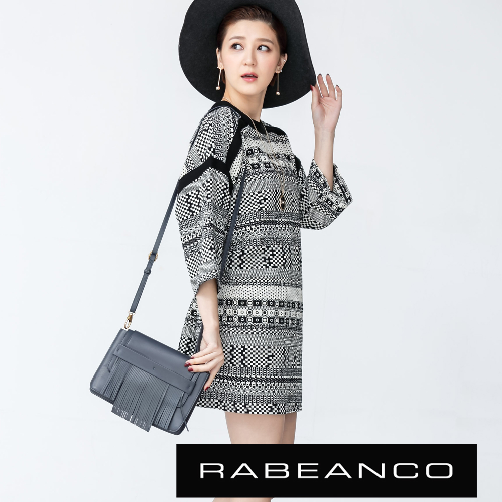 RABEANCO 迷時尚羊皮系列流蘇多分層斜背包 墨水藍