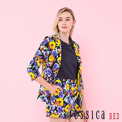 JESSICA RED - 滿版花朵設計西裝外套（黑）