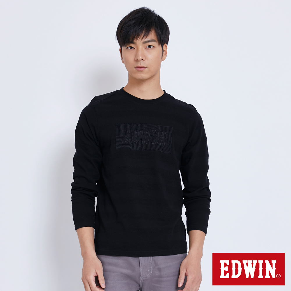 EDWIN 凸版圓點LOGO長袖T恤-男-黑色