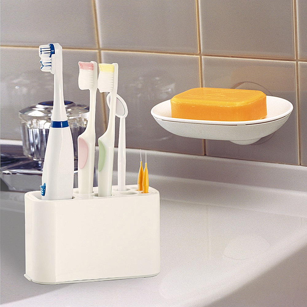 【特惠組】日本LEC可變換收納牙刷架+兩用式吸盤皂盤