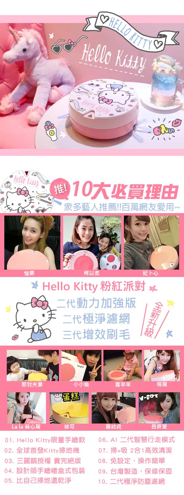 Vbot x Hello Kitty i6+粉紅派對蛋糕 掃地機器人 二代加強掃吸