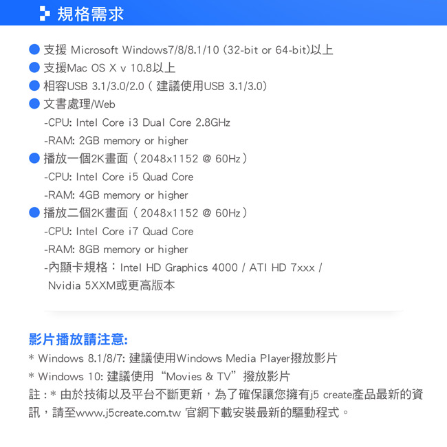 j5create USB 3.0 to VGA/HDMI雙輸出外接顯卡-JUA360