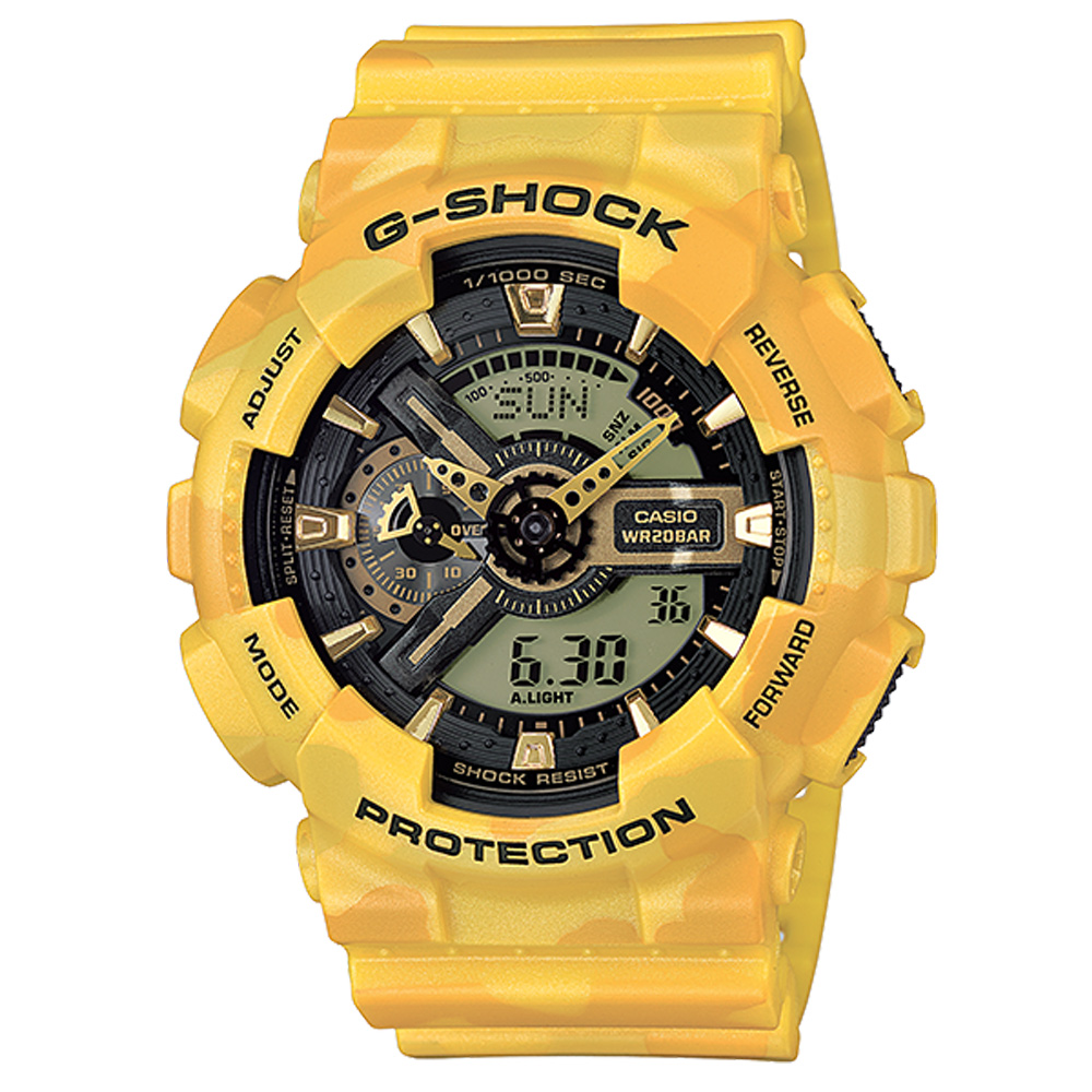 G-SHOCK 秋冬時尚浪潮迷彩新色休閒運動錶(GA-110CM-9A)-亮黃/52mm | G