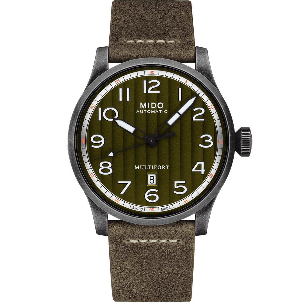 【MIDO 美度】官方授權 Multifort先鋒系列波紋復刻機械腕錶-綠x灰/44mm