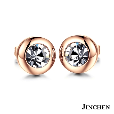 JINCHEN 白鋼復古水晶耳環 玫瑰金