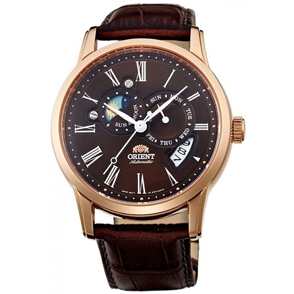 ORIENT 東方錶 三眼日月星辰 機械錶-咖啡X玫瑰金/41mm