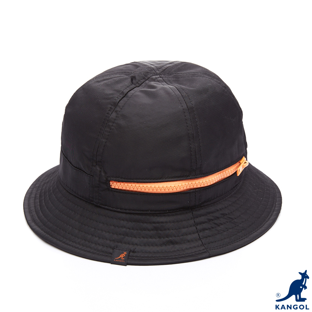 KANGOL 英國袋鼠 - 街頭系列 - 防潑水尼龍休閒拉鏈鐘型帽 - 黑色