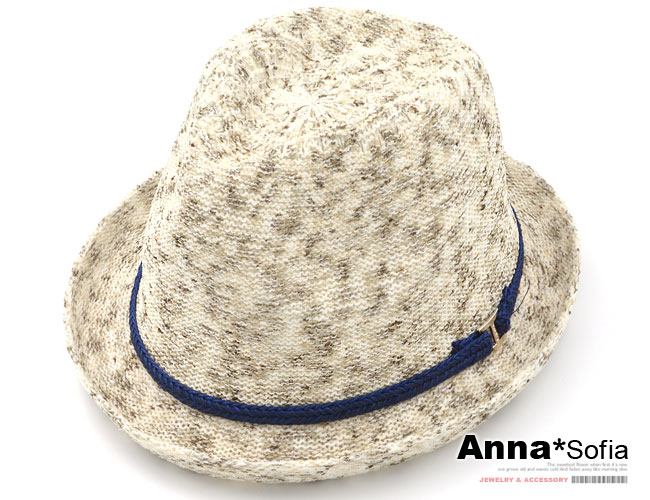 【滿額再75折】AnnaSofia 絮點藍辮帶 細線織紳士帽(杏黃系)