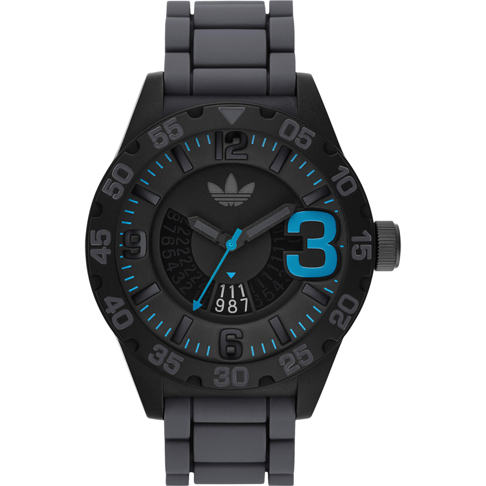 adidas 個性大數字運動腕錶-黑x灰/48mm