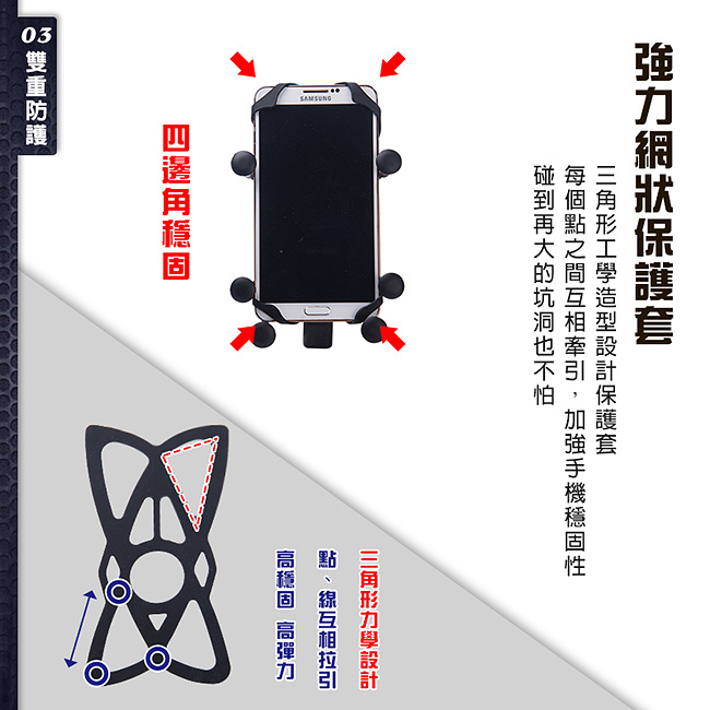 【OMyCar】六爪機車手機架(4-6吋手機)短臂款全配組 附高彈性固定帶 摩托車