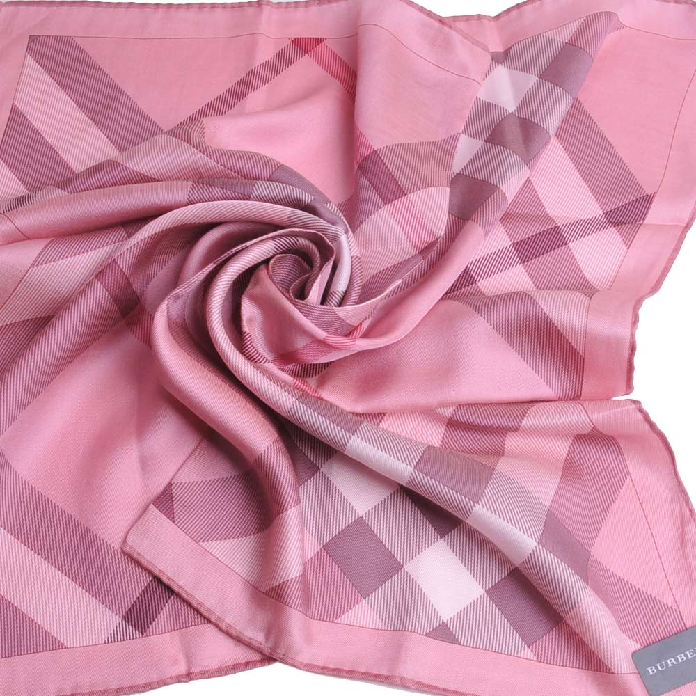 BURBERRY 絲質品牌經典斜格紋圖騰帕領巾(大/粉紅系)