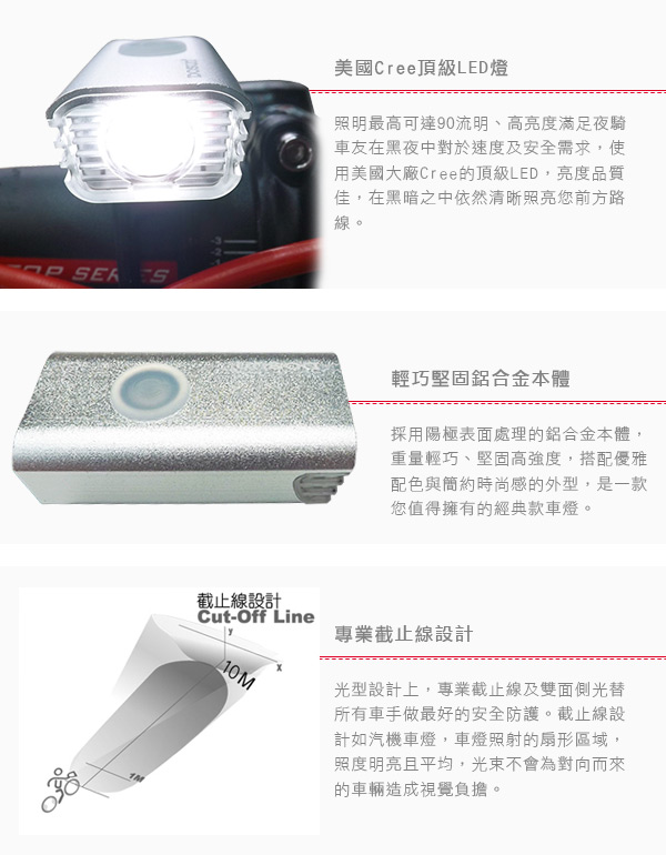 DOSUN SF90 USB充電式自行車前燈 銀