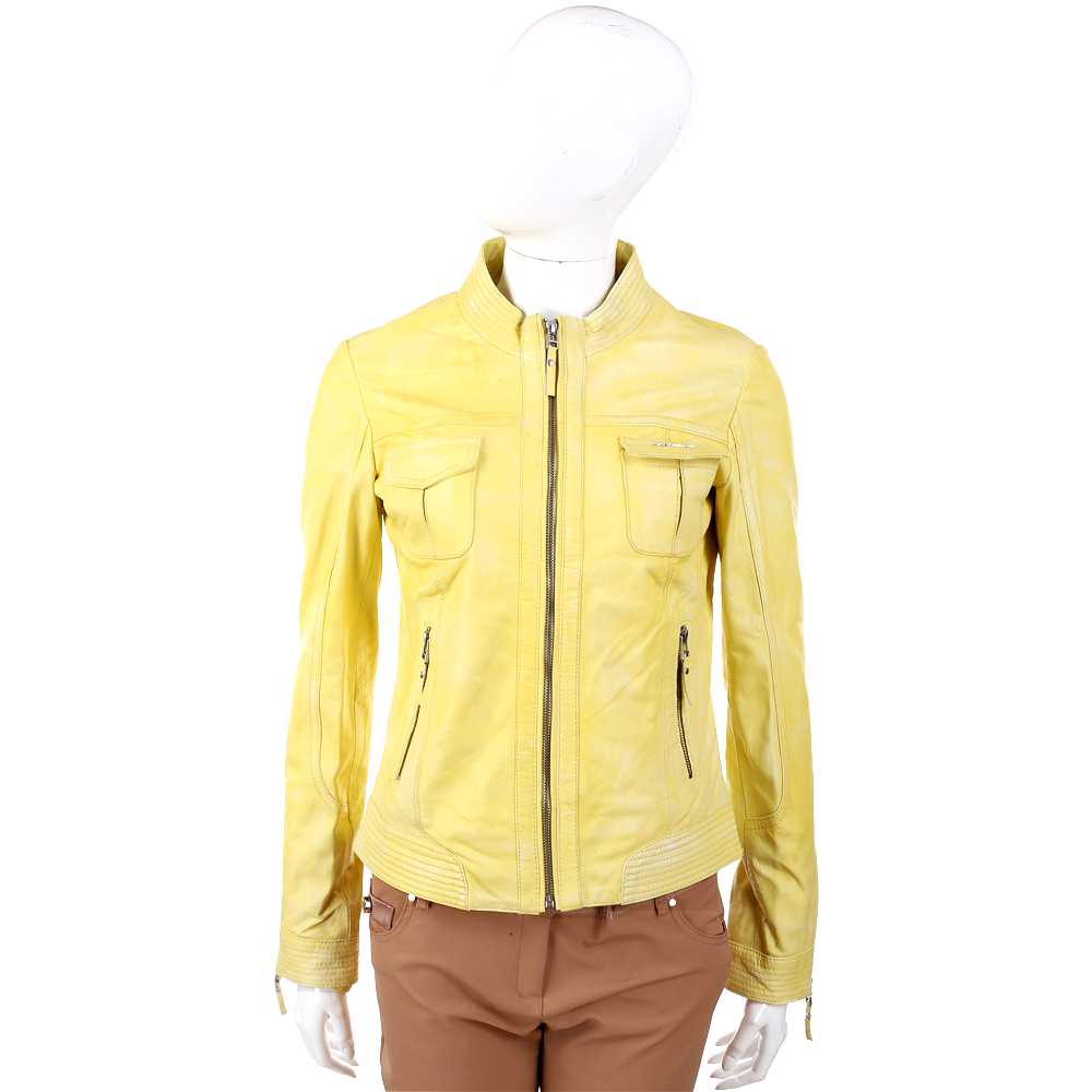 SCERVINO 渲染仿舊檸檬黃口袋設計皮外套
