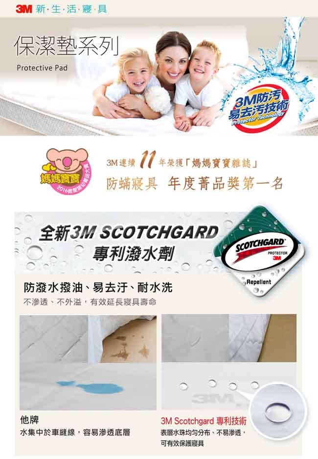 3M 原廠Scotchgard防潑水保潔墊-平單式枕頭套(2入組)