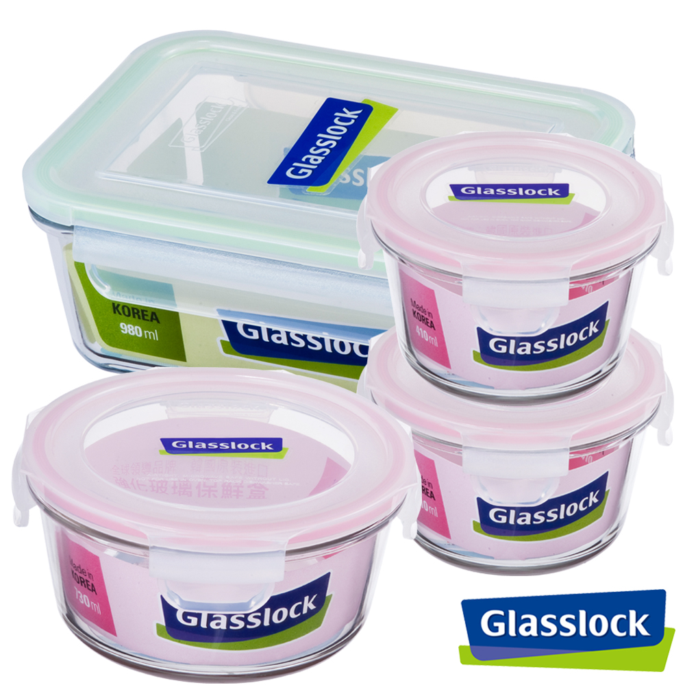 Glasslock純淨玻璃微波保鮮盒 - 大中小實用4件組