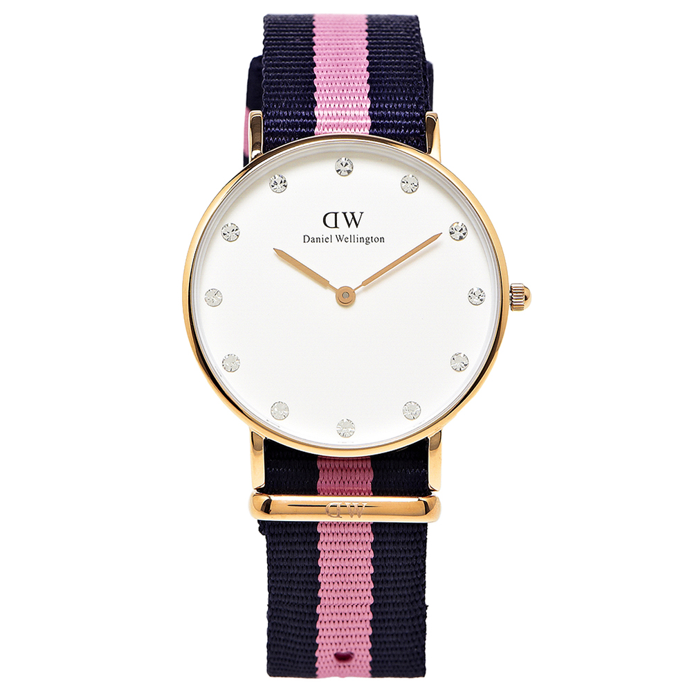 DW Daniel Wellington 甜美款施華洛世奇水鑽女性手錶 -白/34mm