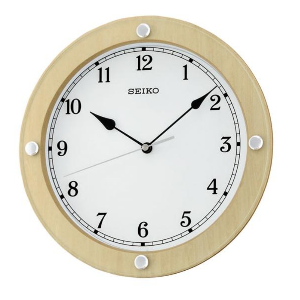 SEIKO 精工 木質外殼 恆動式秒針靜音掛鐘-白/29cm