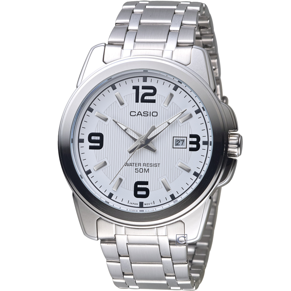 CASIO 簡約大三針日曆休閒腕錶(MTP-1314D-7A)46mm