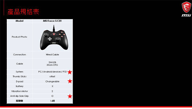 MSI微星Force GC20(PC/PS3/Android三平台)搖捍控制器遊戲手把