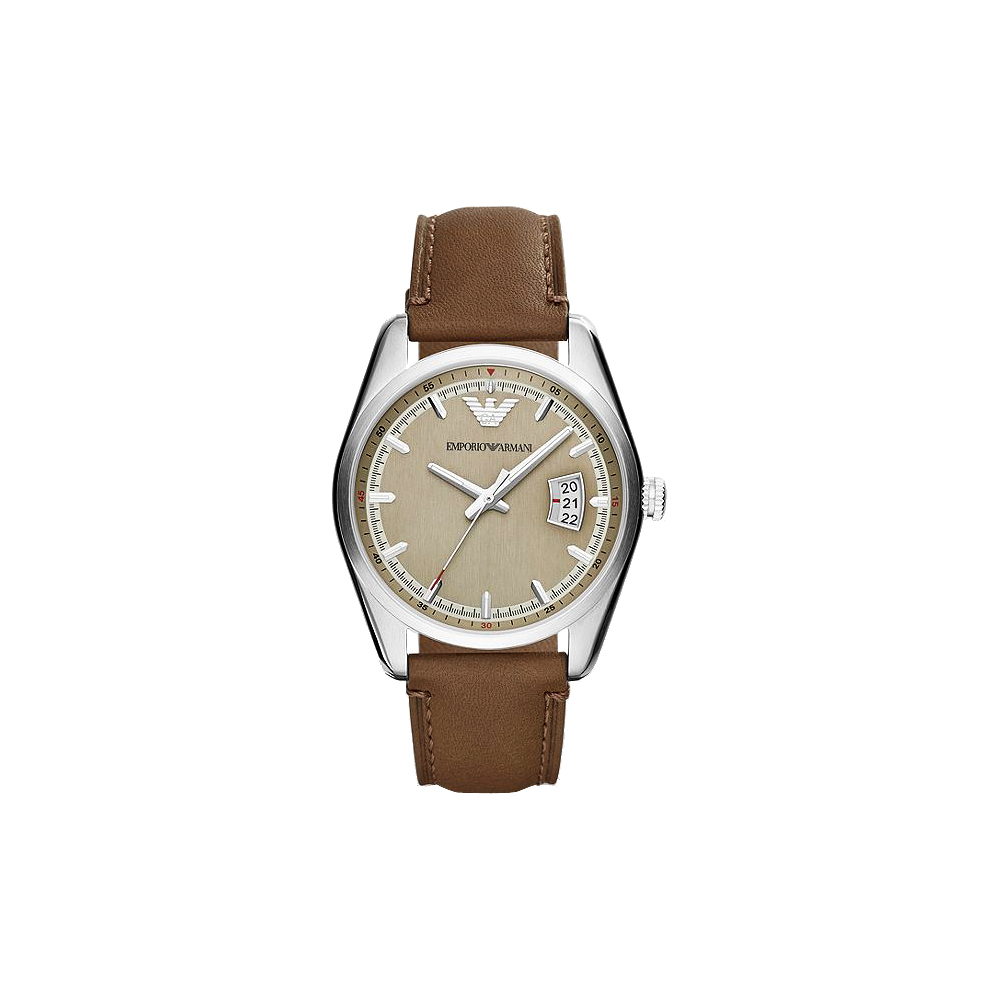 ARMANI 義式時尚都會腕錶-灰x咖啡/39mm