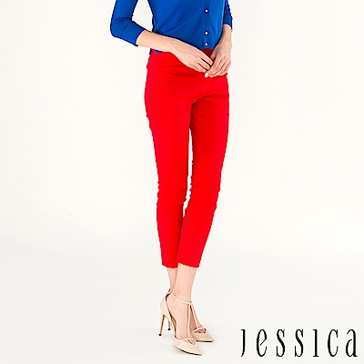 JESSICA-簡約素面修身長褲（紅）