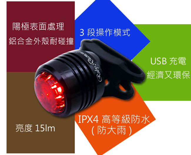 DOSUNRC-100 USB充電式紅寶石紅光警示燈-純亮黑