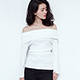 一字領坑條紋長袖針織上衣 (白色)-ROANN product thumbnail 1