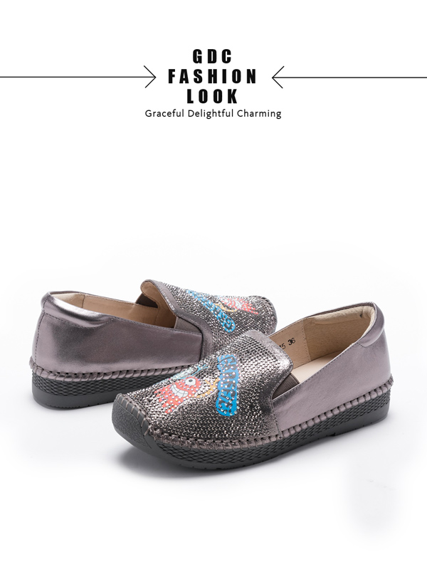 GDC-真皮水鑽趣味小怪獸懶人休閒鞋-槍灰色