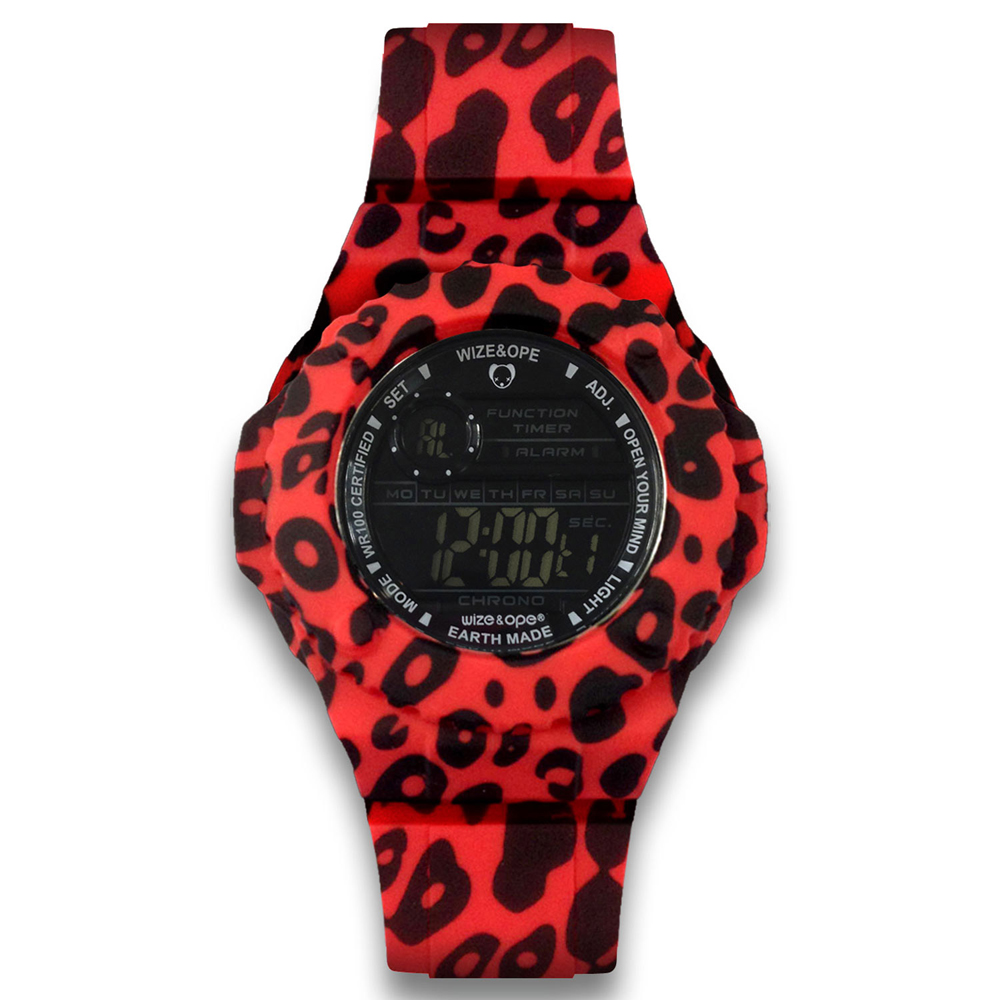 Wize&Ope Gummy系列 歐美潮流指標限定腕錶-豹紋紅/54mm