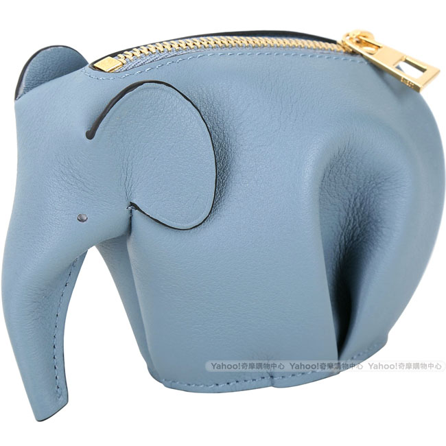 LOEWE Animales Elephant 立體大象造型拉鍊零錢包(石灰藍)