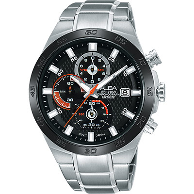 ALBA ACTIVE 活力玩酷型男計時腕錶 送禮首選-黑/44mm (AM3337X1/VD57-X080D)