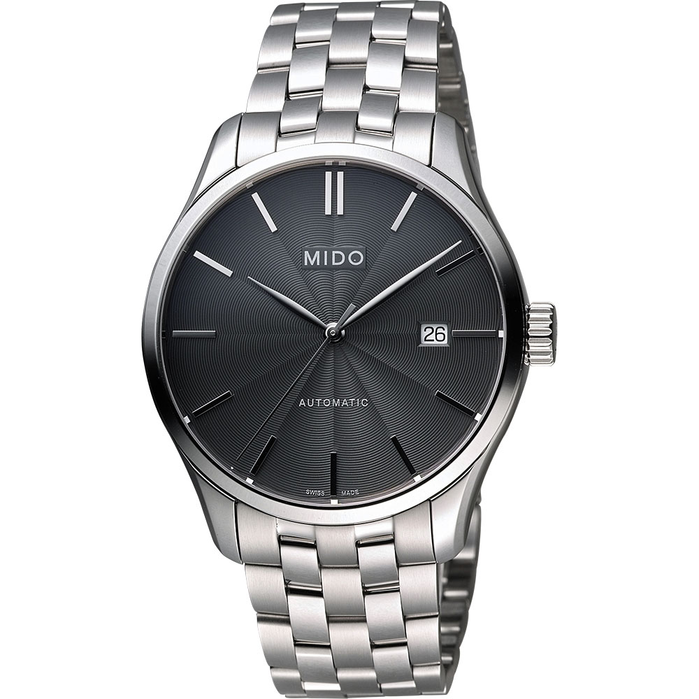 MIDO 美度 官方授權 Belluna II Gent 經典機械腕錶-黑x銀/40mm M0244071106100