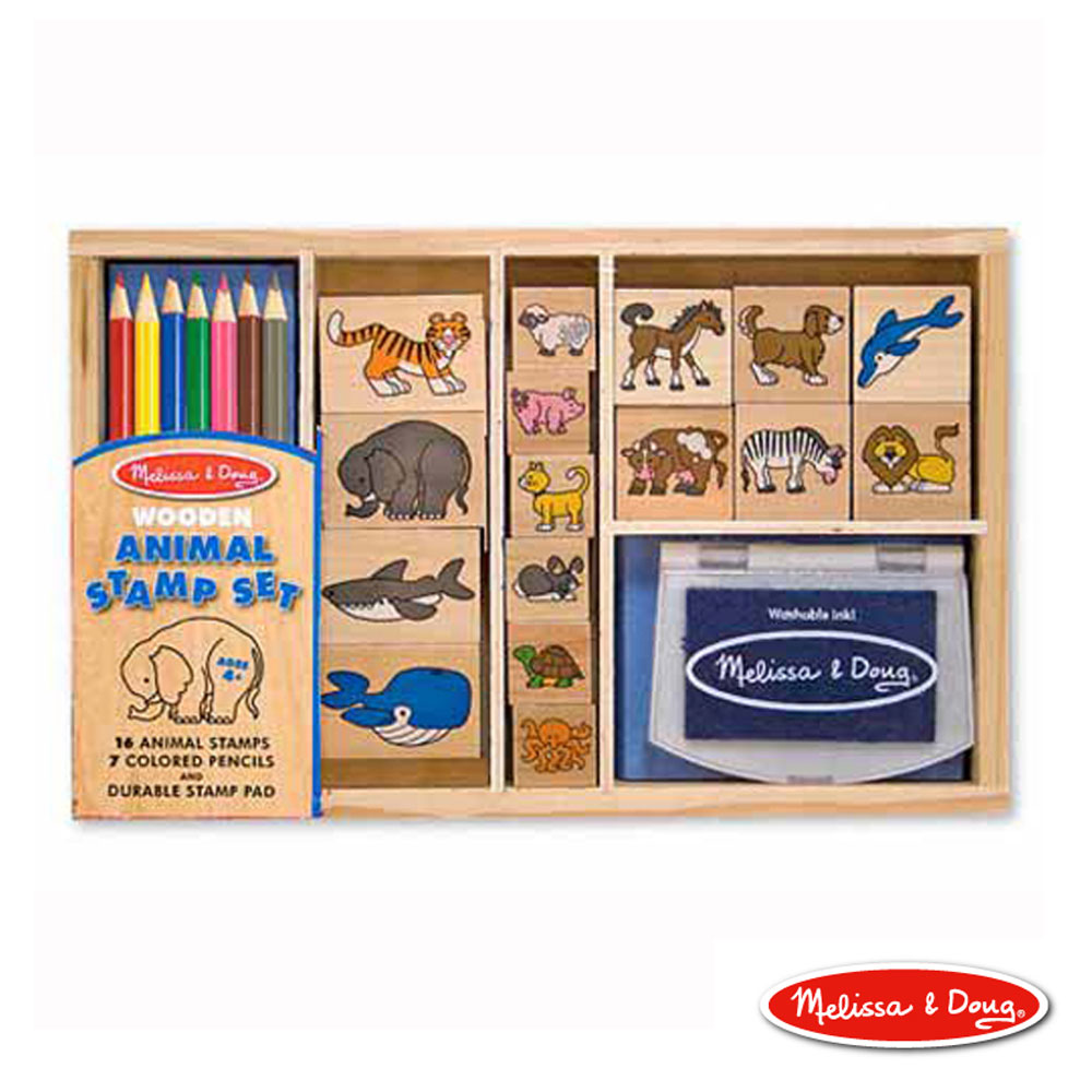 美國瑪莉莎 Melissa & Doug 美勞創意 木製印章-海陸動物組,24pcs