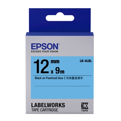 EPSON C53S654420 LK-4LBL珍珠彩系列藍底黑字標籤帶(寬度12mm)
