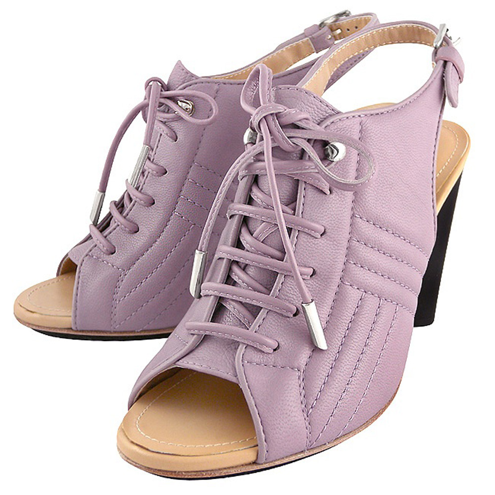 TOD’S 粉紫色真皮繫帶靴型高跟涼鞋