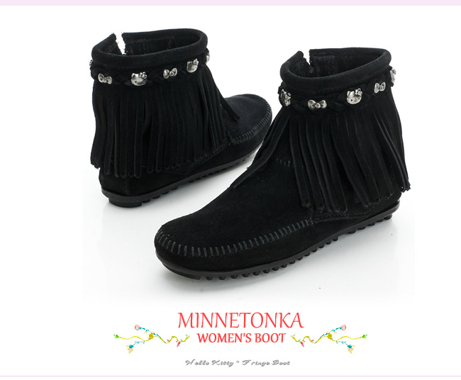 MINNETONKA KITTY聯名 黑色平底流蘇短靴 (展示品)