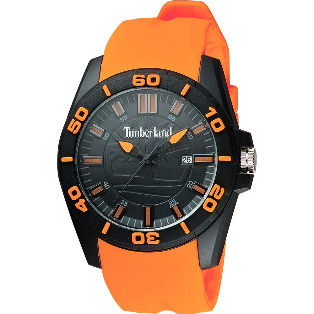Timberland Dunbarton 戶外休閒時尚腕錶-黑x橘/43mm